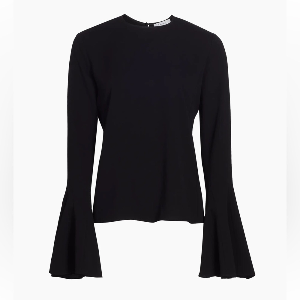 Frame Flutter-Sleeve Black Flared Long Sleeve Crewneck Blouse Size Medium NWOT - Picture 8 of 10
